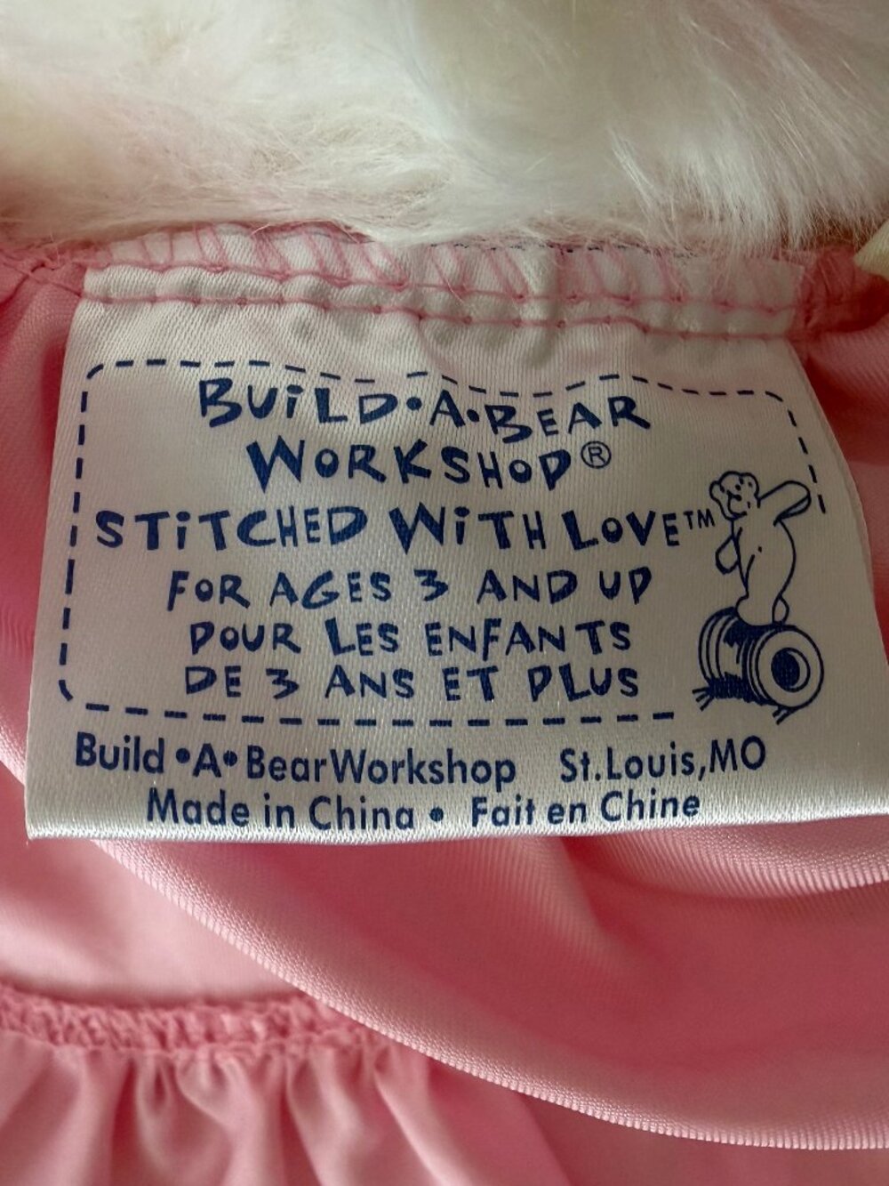 Build A Bear White Pink Marbled Teddy Bear Gingham Dress Stuffed Animal Y2K - Picture 14 of 15